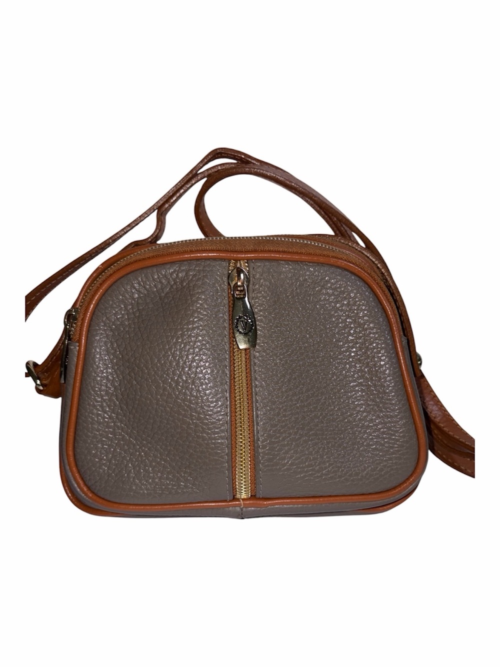 Valentina Two-Tone Khaki and Tan Pebbled Leather Crossbody